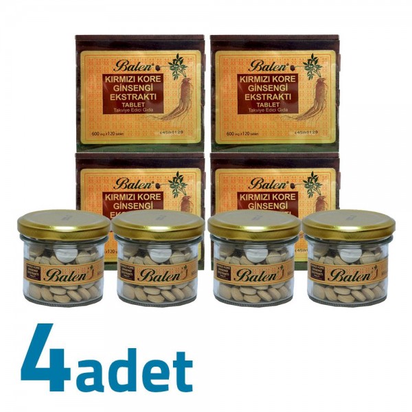 Balen Kırmızı Kore Ginsengi Ekstraktı Tahta Kutulu 600mg X 120 Tablet X 4 Kutu