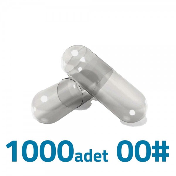 Büyük Boy Şeffaf Boş İlaç Kapsülü 00'' 1000 Adet-1000mg Helal Sertifikalı