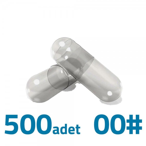 Büyük Boy Şeffaf Boş İlaç Kapsülü 00'' 500 Adet-1000mg Helal Sertifikalı