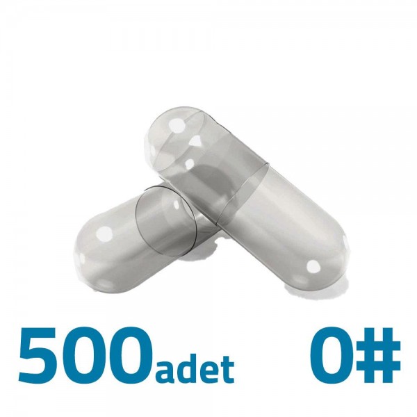 Orta Boy Şeffaf Boş İlaç Kapsülü 0'' 500 Adet-600mg Helal Sertifikalı
